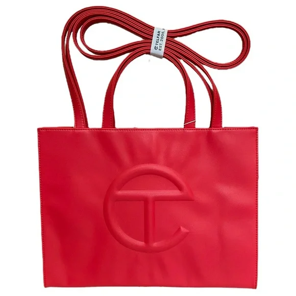 Telfar Shopping Bag Medium Red Vegan Leather Tote NWT - Picture 3 of 12